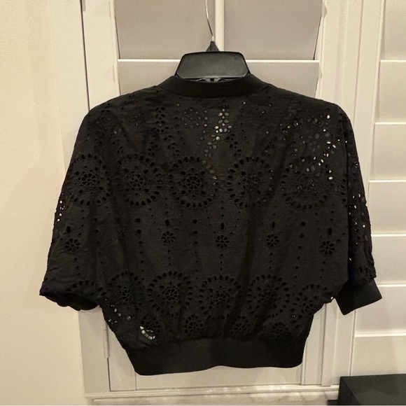 NWOT Zara Embroidered Eyelet Bomber Jacket Cropped Black Size Medium - Picture 13 of 14